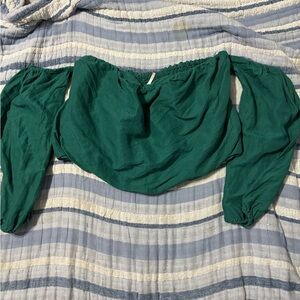 Free people boho in the limelight smocked long sleeve off shoulder green small